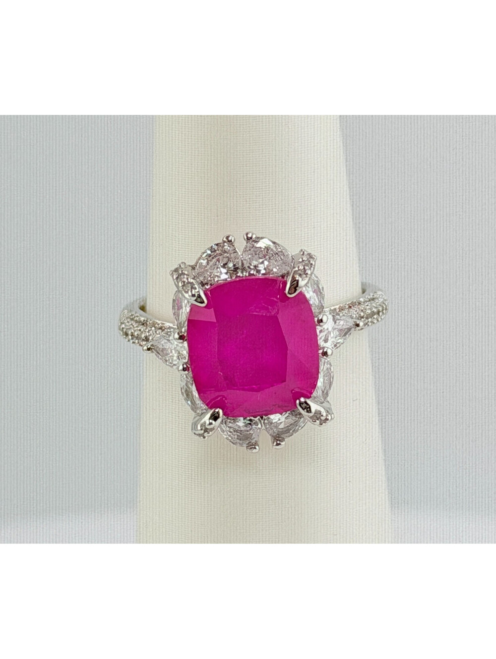 Bomb Party Sz 9 "Main Character Energy" Pink Sapphire +Quartz Rhodium RG25234